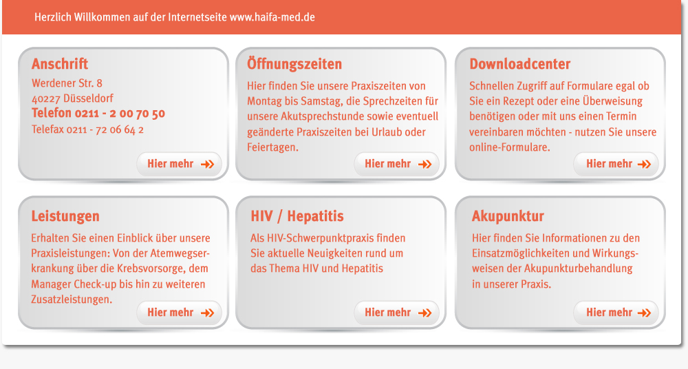 Dr. med. Martin Reith & Anselm K. Gottstein | Facharzt f�r Innere Medizin und Allgemeinmedizin | K�lner Stra�e 231 | 40227 D�sseldorf | Telefon 0211 724730 | Fax 0211 - 7206642 | Rezepttelefon 0211 - 7206644 >> Hausarzt in D�sseldorf >> Haus�rzte  Oberbilker Markt D�sseldorf  >> Gesundheitsvorsorge, Krebsvorsorge, Vitalcheck-up, Sportmedizinische Untersuchung, Tauchsporttauglichkeit, Reisemedizinische Beratung, Akupunktur, Botoxtherapie